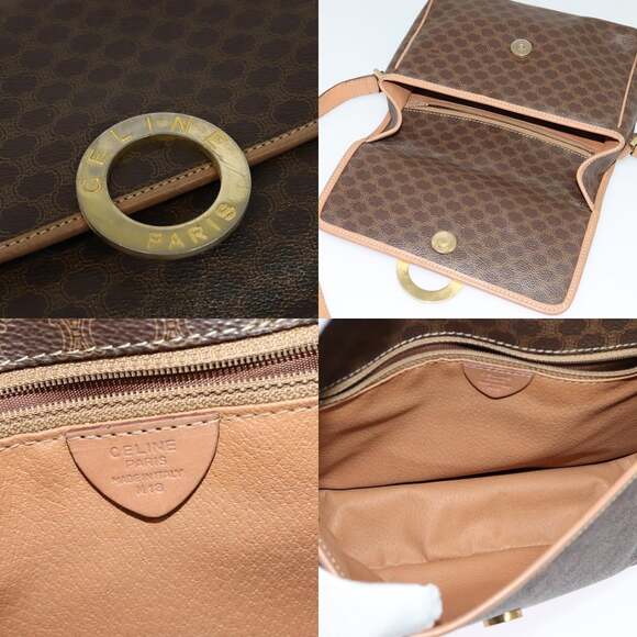 CELINE Macadam Canvas Circle Shoulder Bag Pvc Leather Brown Gold - Picture 11 of 12